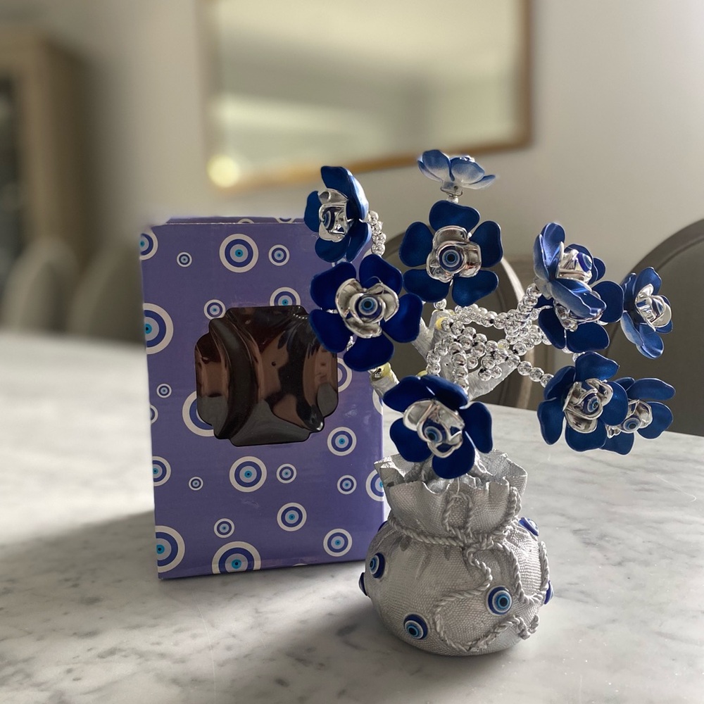 Blue Evil Eye  Flower Bouquet Figurine